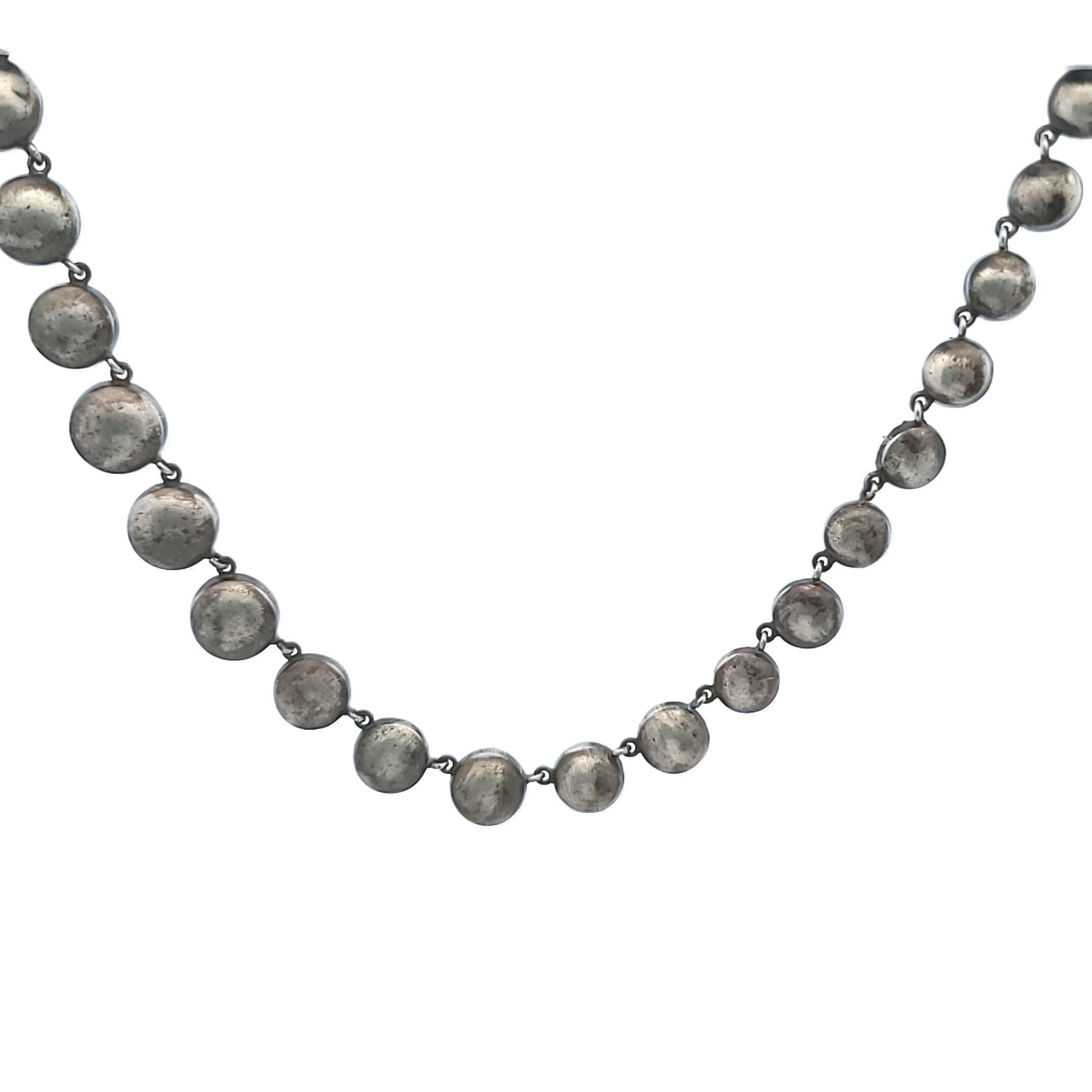 Title:
50.86 Carat Old European Cut K-M VVS2-SI1 Diamond White Silver Riviera Necklace


Style:
Riviera


Metal:
White Silver


Gemstone 1:
1.8 Carat Diamond


Number of Stones:
1


Color:
K


Clarity:
VS2


Shape:
Old European Cut


GIA:
DIAM OE K