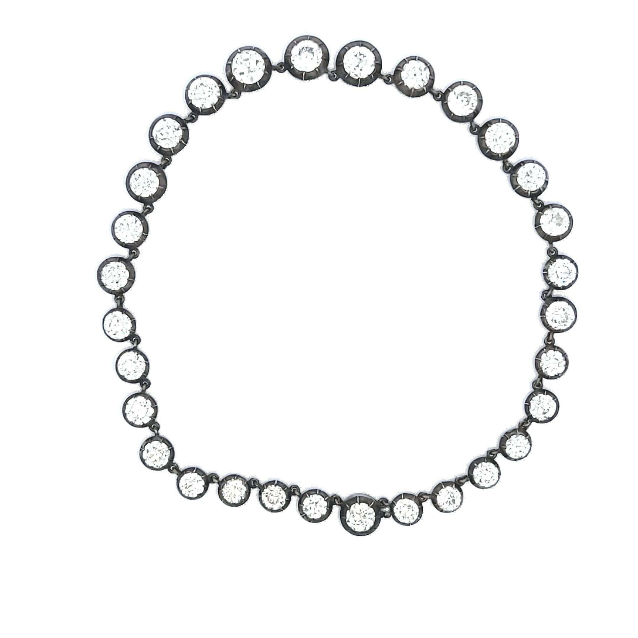 50.86 Carat Old European Cut K-M VVS2-SI1 Diamond White Silver Riviera Necklace For Sale 2