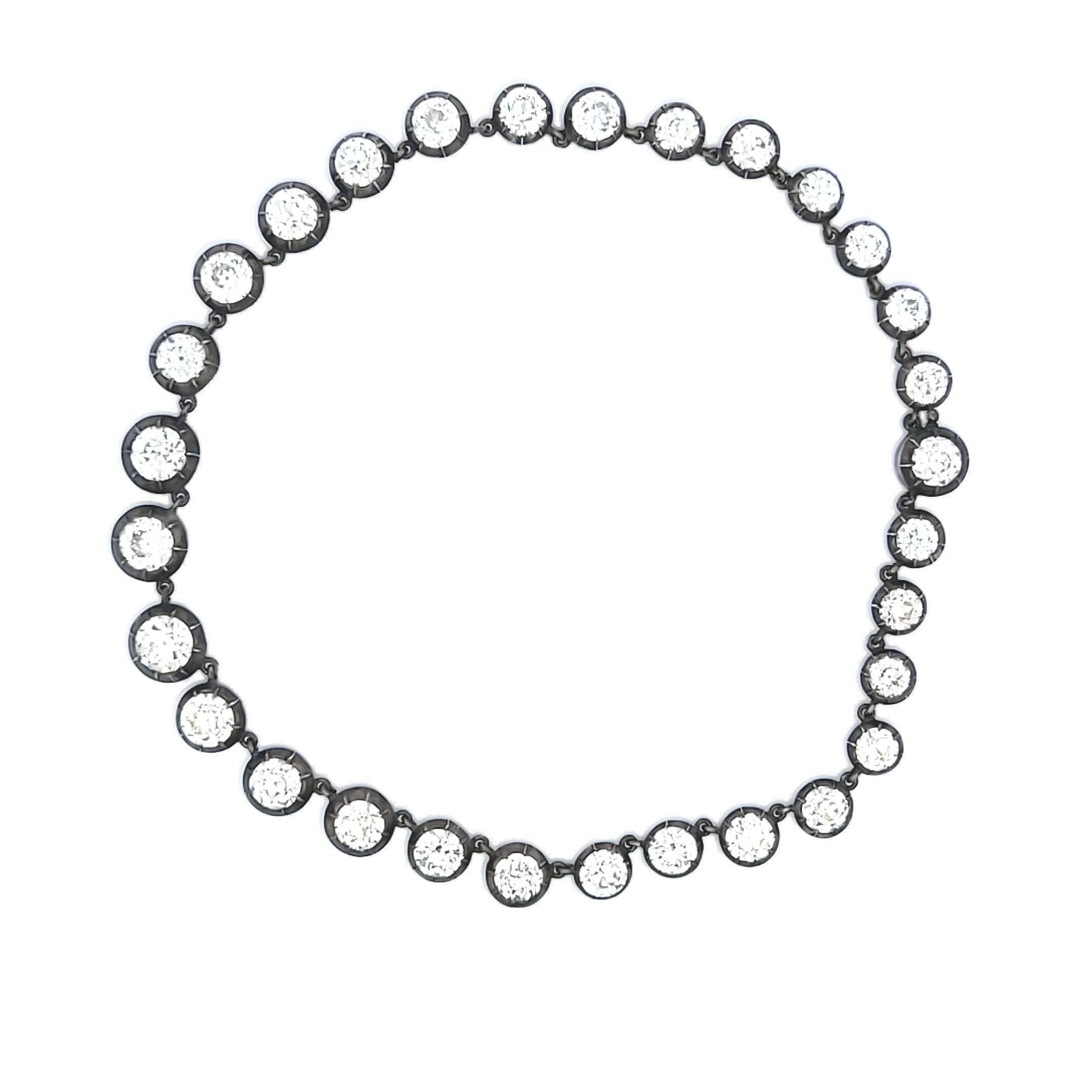 50.86 Carat Old European Cut K-M VVS2-SI1 Diamond White Silver Riviera Necklace For Sale 3