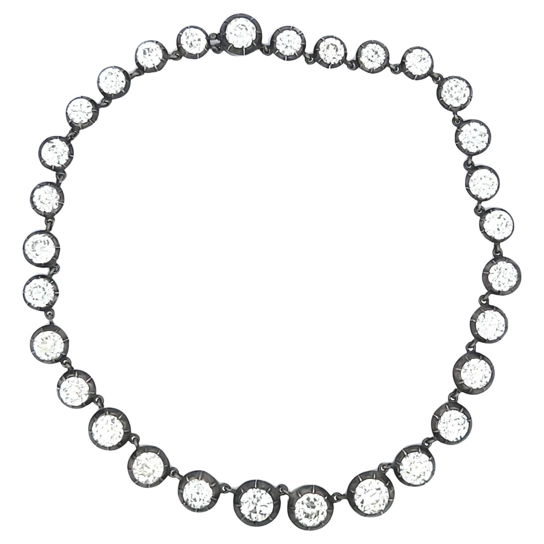 50.86 Carat Old European Cut K-M VVS2-SI1 Diamond White Silver Riviera Necklace