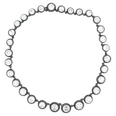50.86 Carat Old European Cut K-M VVS2-SI1 Diamond White Silver Riviera Necklace