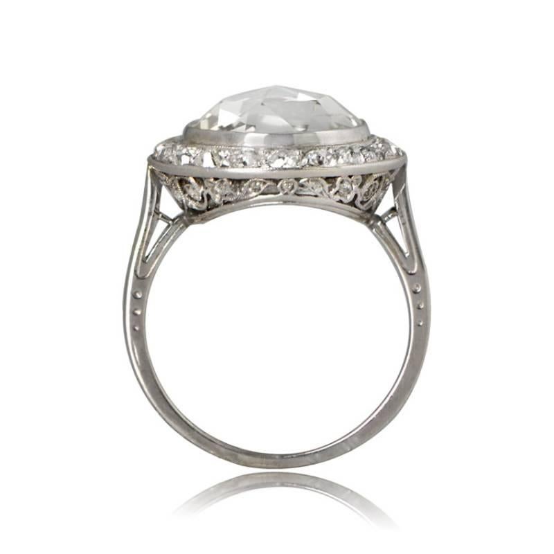 Art Deco 5.08ct Antique Round Rose Cut Diamond Engagement Ring, Diamond Halo, Platinum For Sale