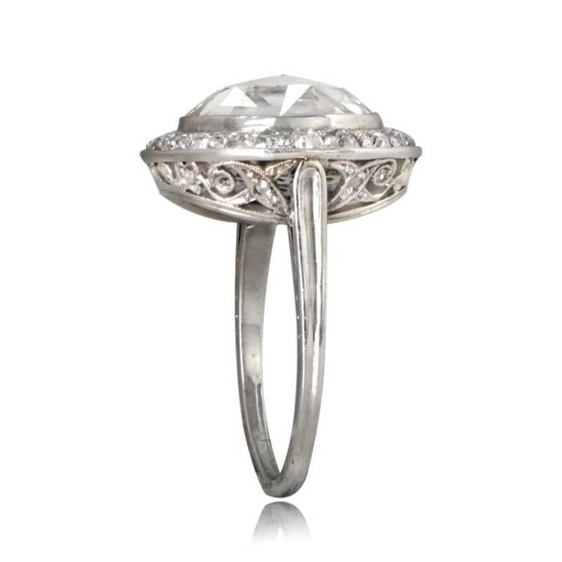 Round Cut 5.08ct Antique Round Rose Cut Diamond Engagement Ring, Diamond Halo, Platinum For Sale