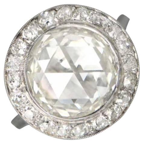 5.08ct Antique Round Rose Cut Diamond Engagement Ring, Diamond Halo, Platinum For Sale