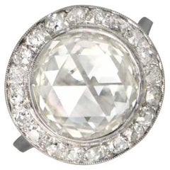 Verlobungsring mit 5,08 Karat antikem rundem Diamanten im Rosenschliff, Diamant-Halo, Platin