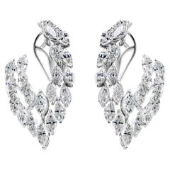 5.08ct Natural Diamond Cluster Leaf 14k White Gold Hoop Earrings