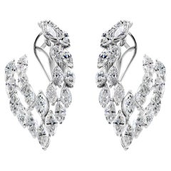5.08ct Natural Diamond Cluster Leaf 18k White Gold Hoop Earrings