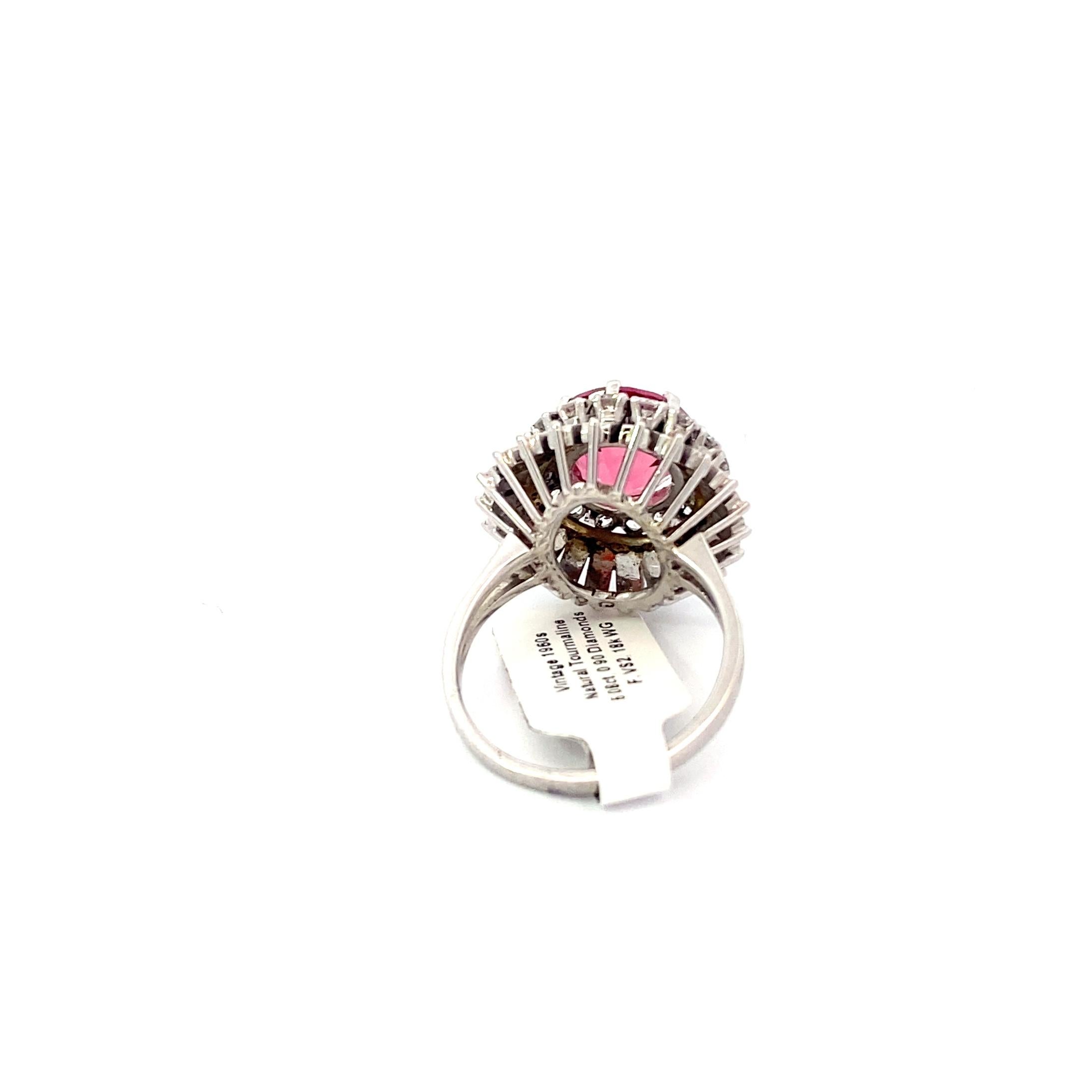Modern 5.08ct Natural Tourmaline & 0.9ct Diamond Halo Mid Century 18k White Gold Ring For Sale