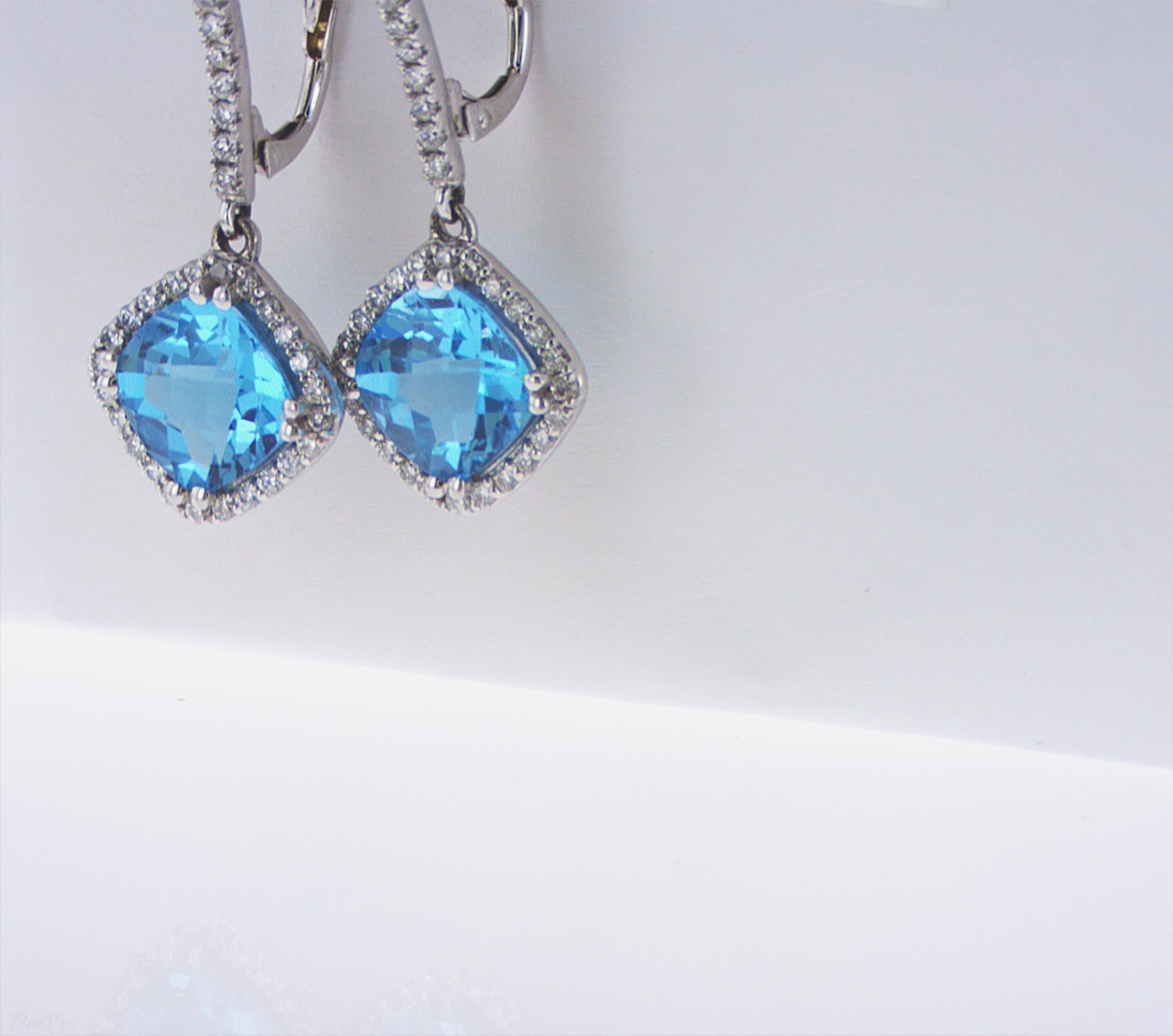 5.08cttw Cushion Cut Blue Topaz Earrings In New Condition For Sale In New York, NY