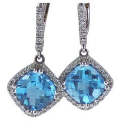 5.08ct TW Boucles d'oreilles en topaze bleue taillée en coussin