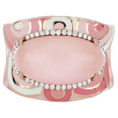 Anillo de Ópalo Rosa y Diamante con Esmalte de 5,08 TCH en Oro Rosa de 14k Hecho a Mano