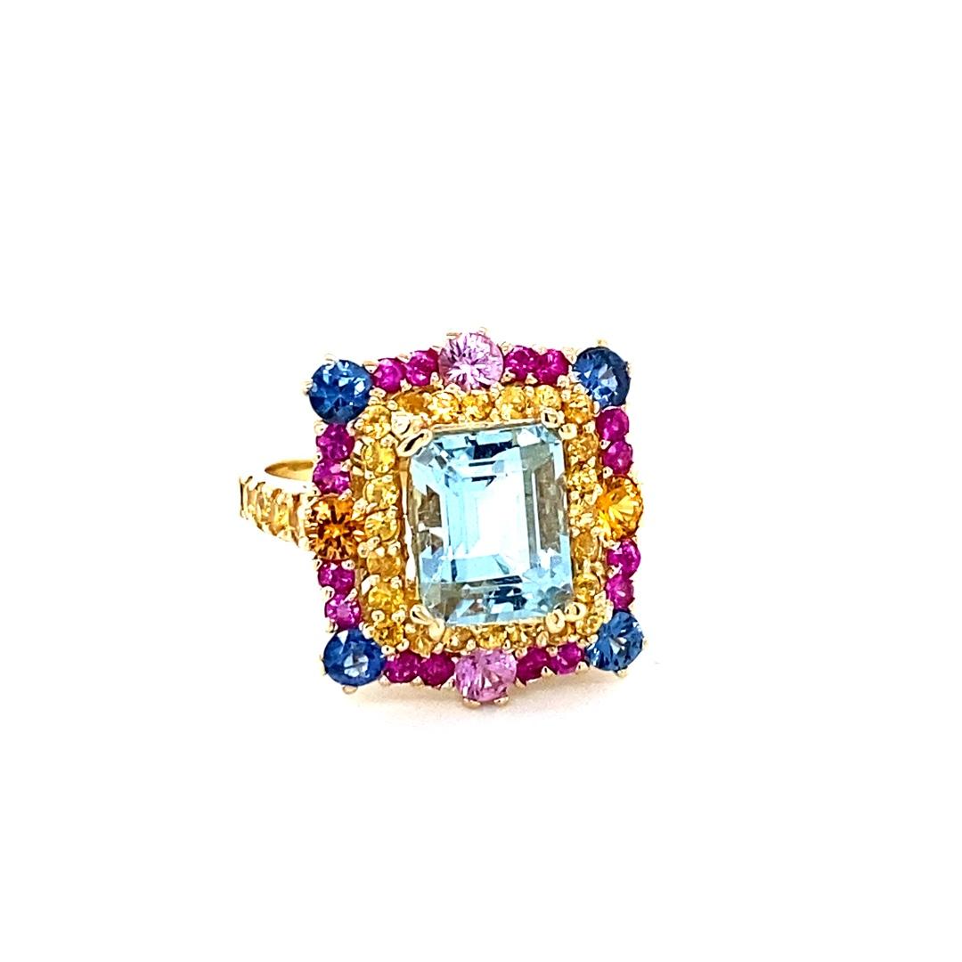 Contemporary 5.09 Carat Aquamarine Sapphire Yellow Gold Cocktail Ring For Sale