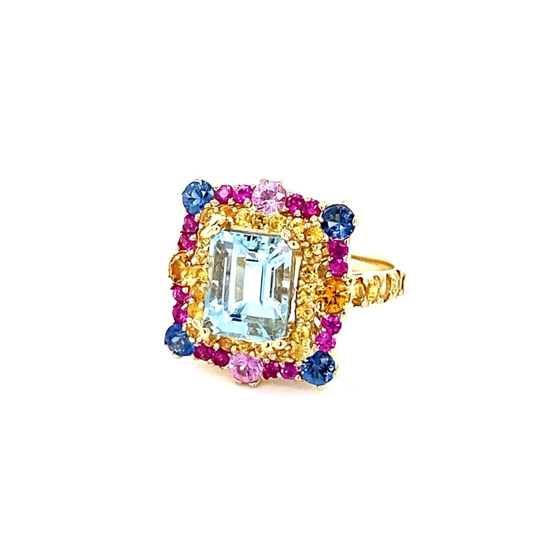 De las mujeres 5.09 Quilates Aguamarina Zafiro Anillo Cóctel Oro Amarillo en venta