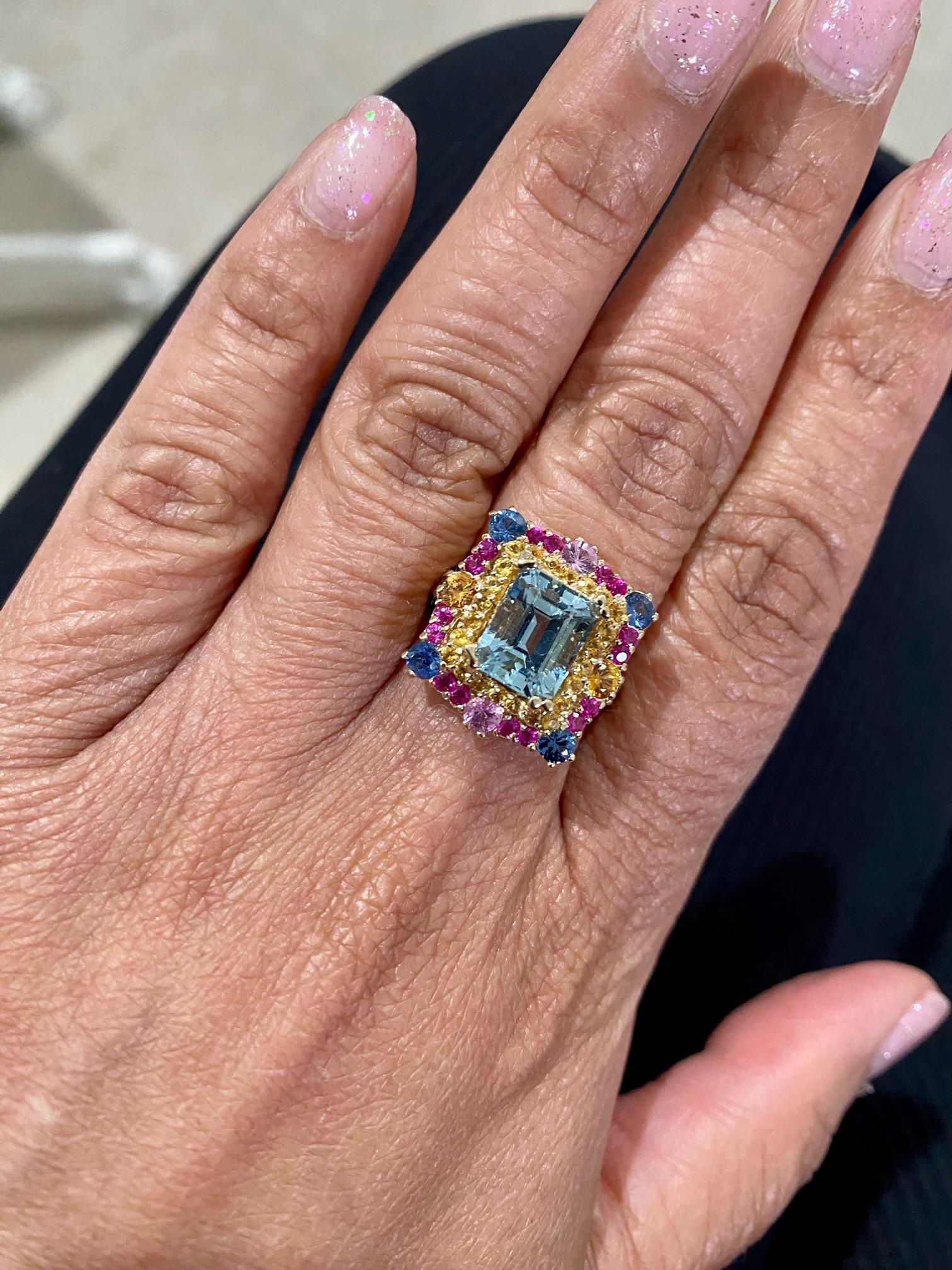 5.09 Quilates Aguamarina Zafiro Anillo Cóctel Oro Amarillo en venta 1