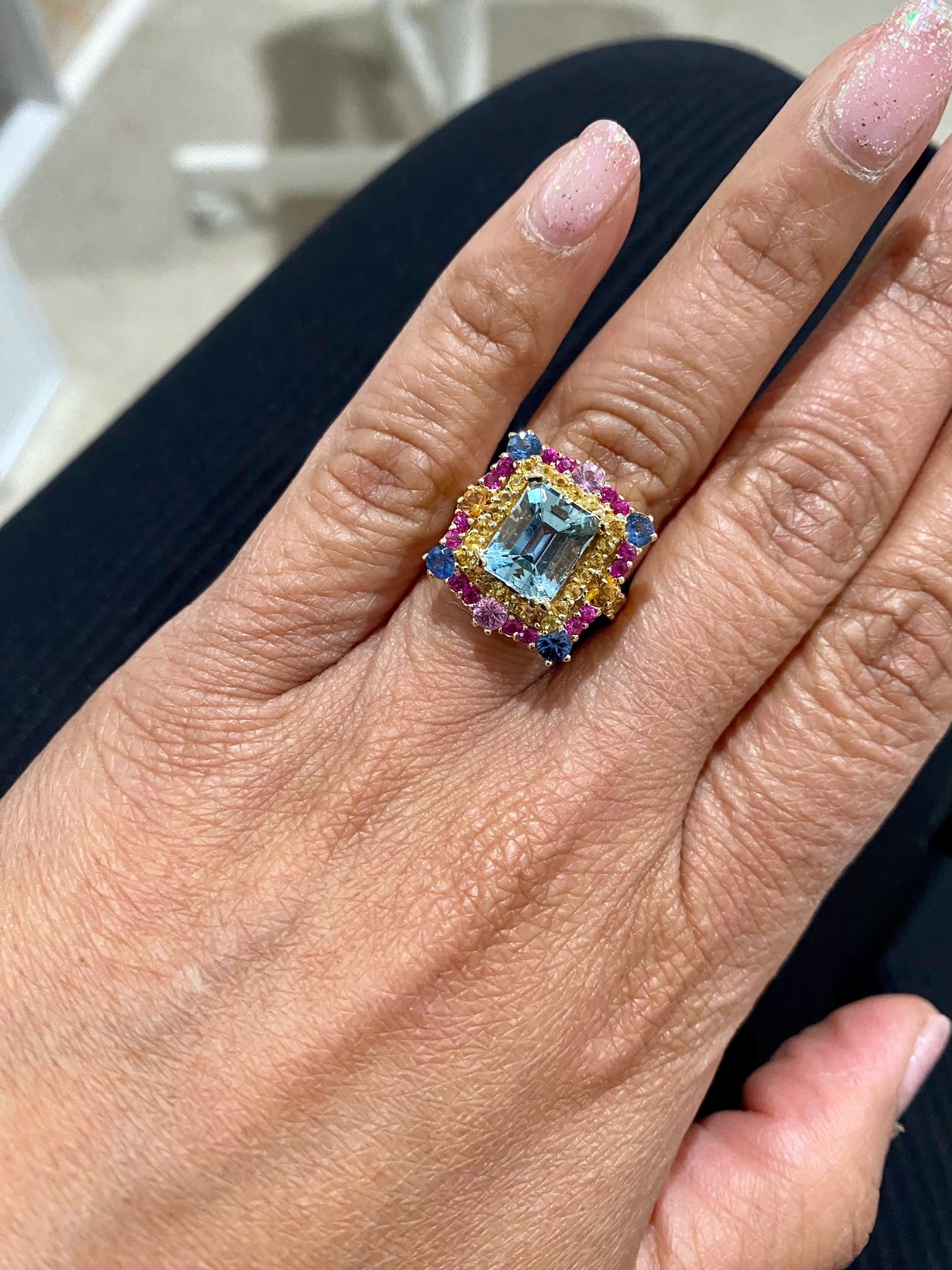 5.09 Quilates Aguamarina Zafiro Anillo Cóctel Oro Amarillo en venta 3