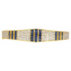 5.09 Carat Blue Sapphire and Diamond Bangle Bracelet in 18k Yellow Gold