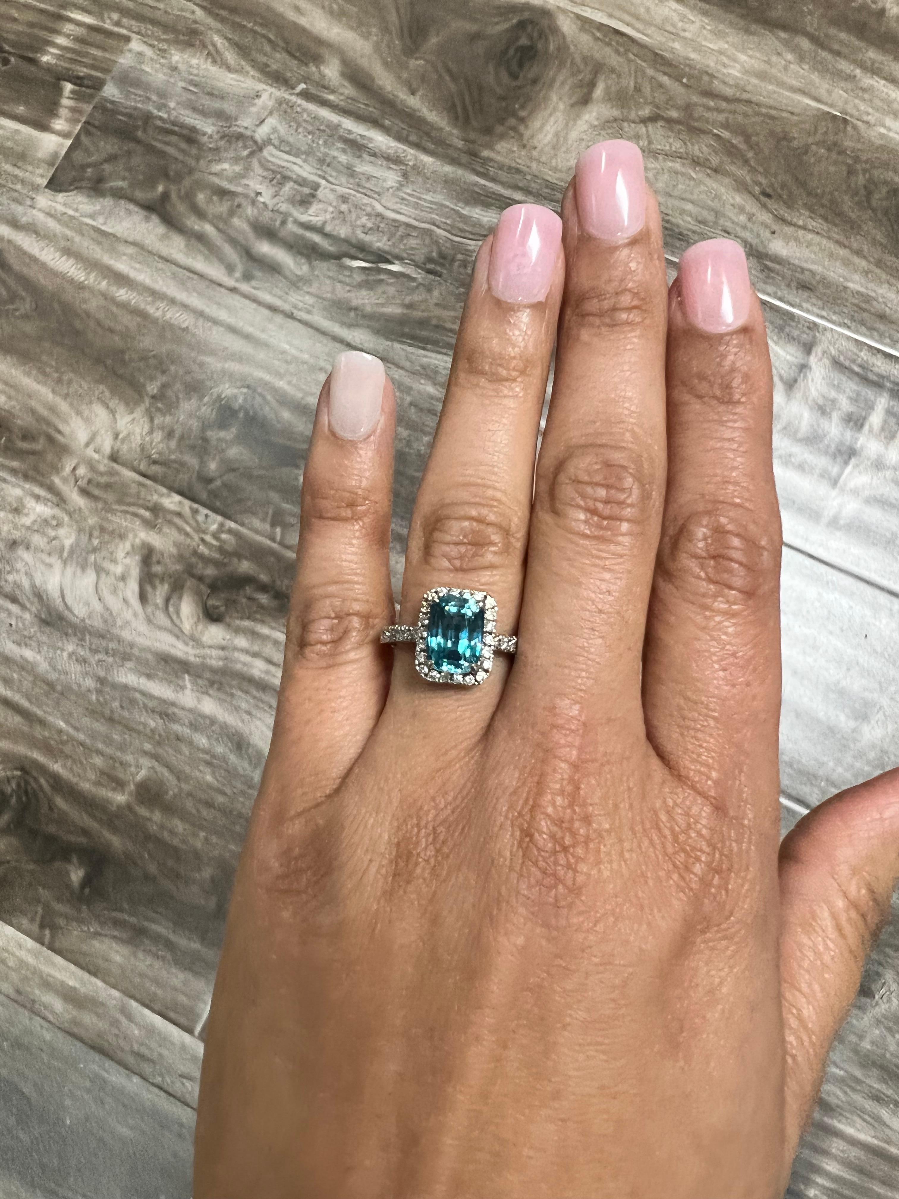 Contemporary 5.09 Carat Blue Zircon Diamond White Gold Ring For Sale