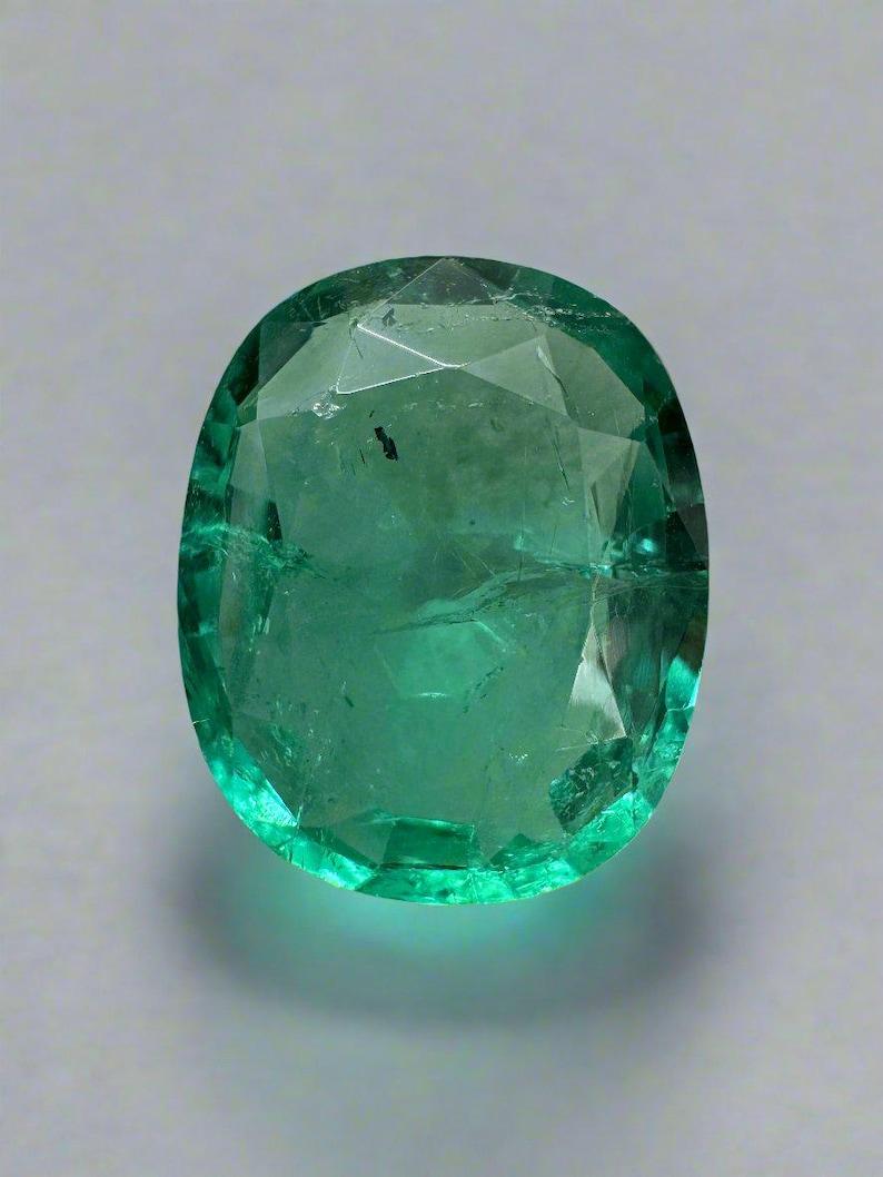 5.09 Carat Bubbly Hybrid Cut Zambian Emerald - Cushion Oval Cut Genuine Gem For Sale