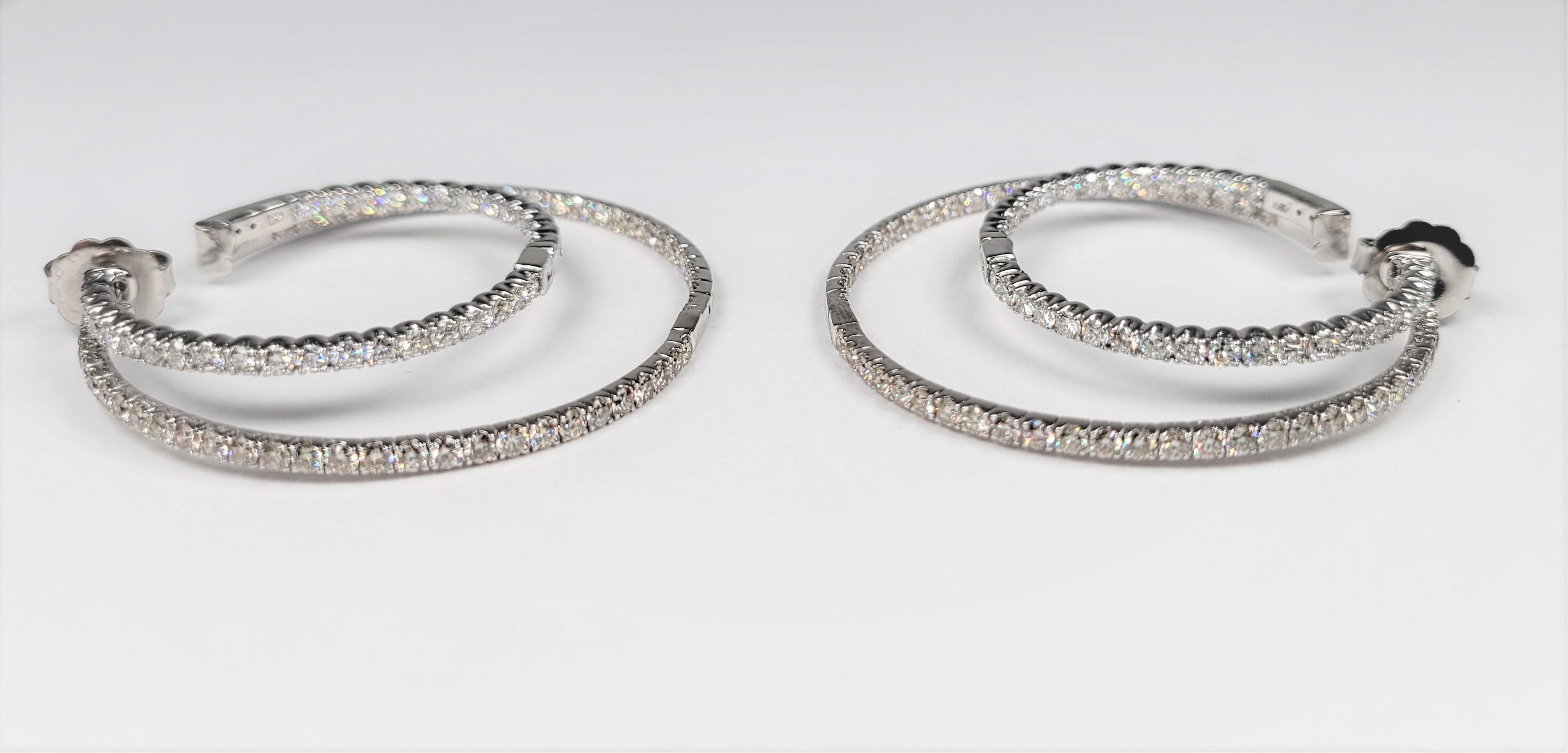 Round Cut 5.09 Carat Diamond in and Out Double Hoop Earrings