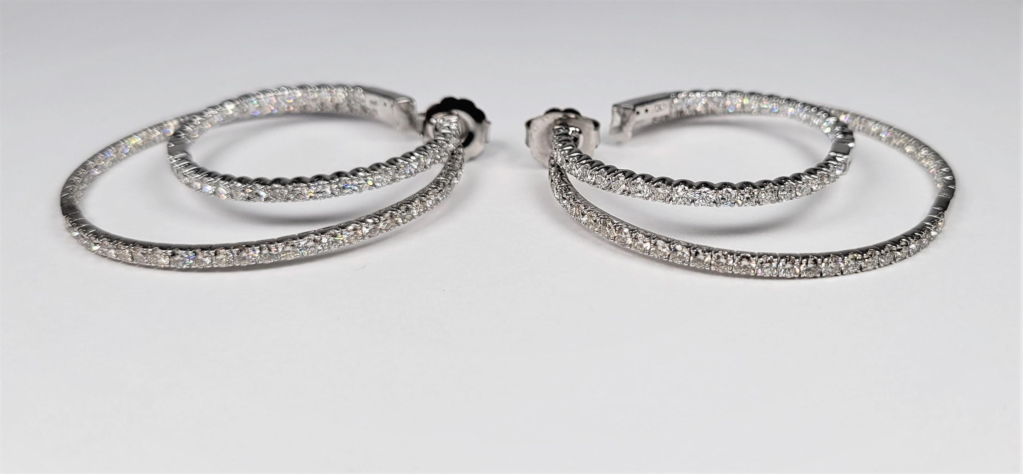 5.09 Carat Diamond in and Out Double Hoop Earrings In Good Condition In Dallas, TX