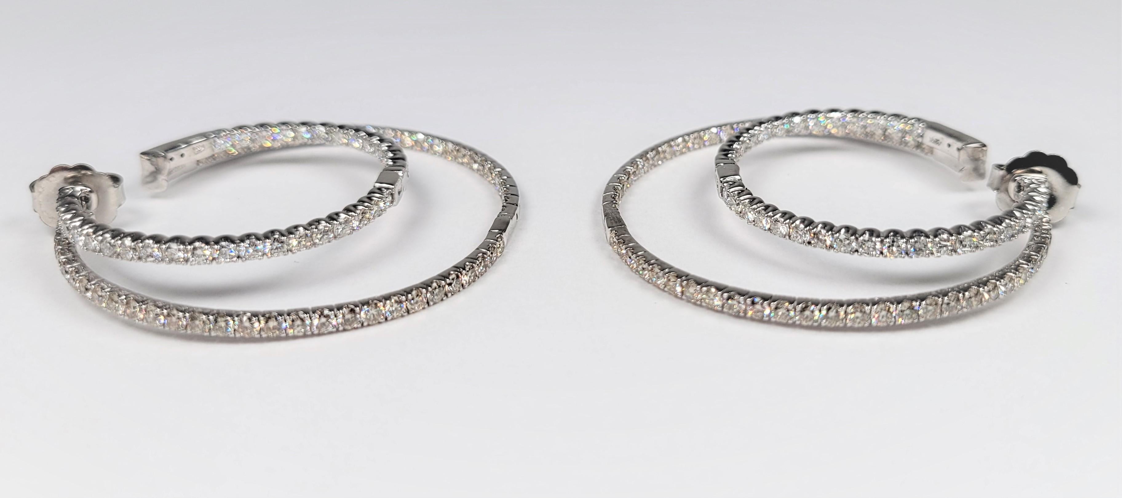 Women's or Men's 5.09 Carat Diamond in and Out Double Hoop Earrings