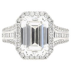 5.09 Carat GIA Certified D Color VVS2 Clarity Emerald Cut Diamond and Gold Ring