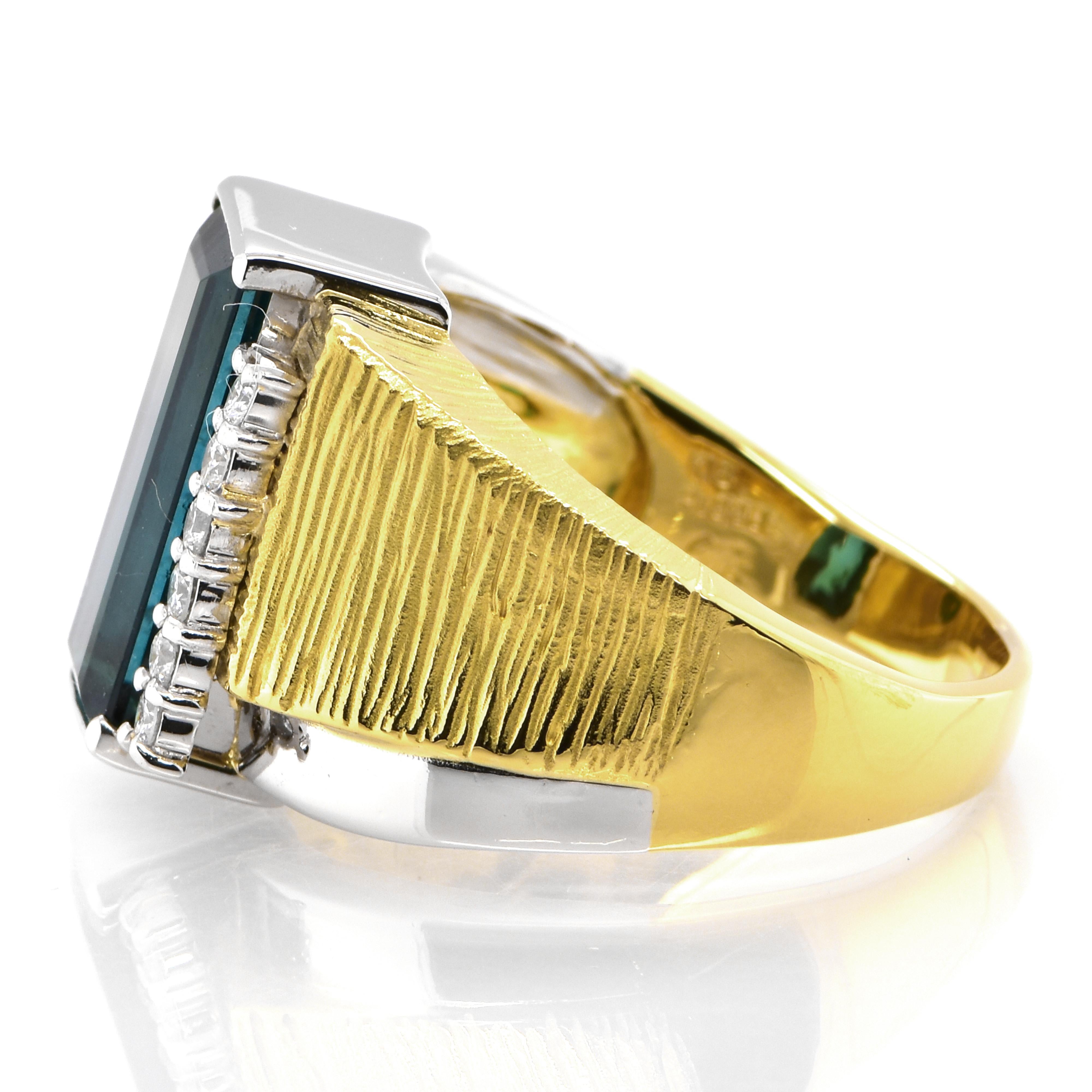 Ring aus 18 Karat Gold und Platin mit 5,09 Karat Indicolit, Turmalin und Diamant (Achteckschliff) im Angebot