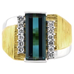 Anillo de turmalina indicolita y diamantes de 5,09 quilates engastado en oro de 18 quilates y platino