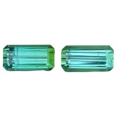 Paire de tourmalines bleu verdâtre non serties de 5,09 carats, pierres précieuses afghanes taille émeraude