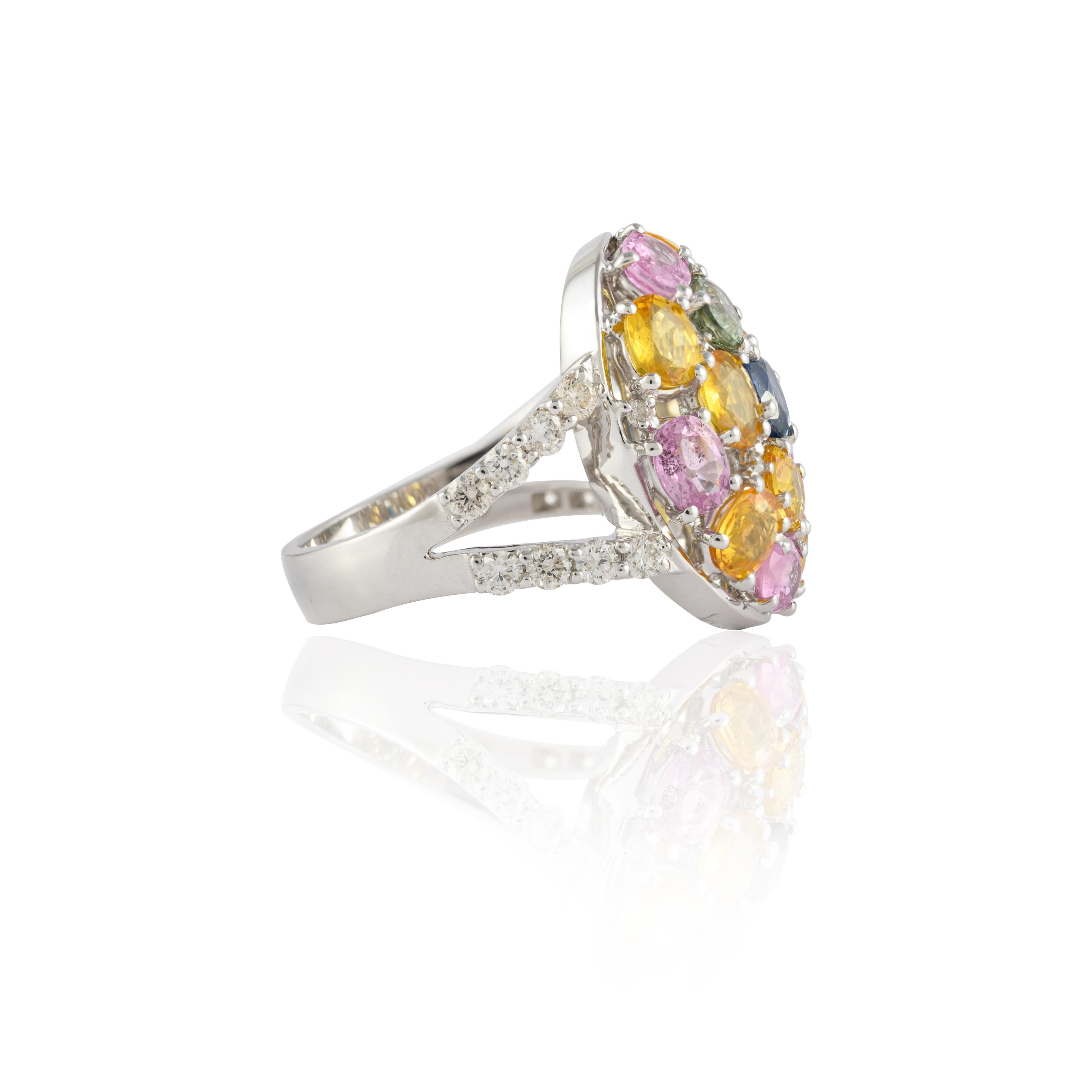 For Sale:  Statement Solid 18k White Gold 5.09 Carat Multi Sapphire Diamond Cocktail Ring 5