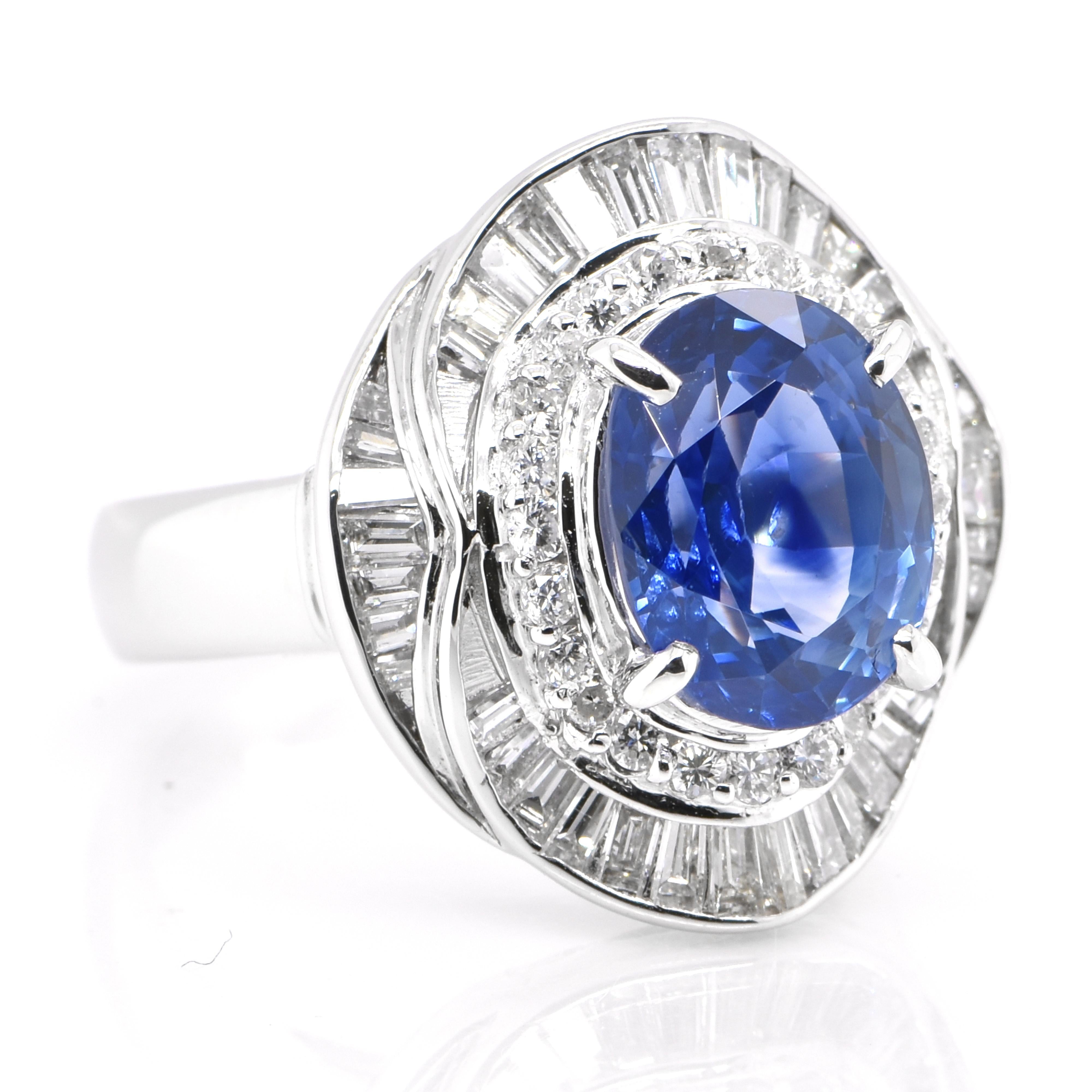 Modern 5.09 Carat Natural Blue Sapphire and Diamond Vintage Estate Ring Set in Platinum For Sale