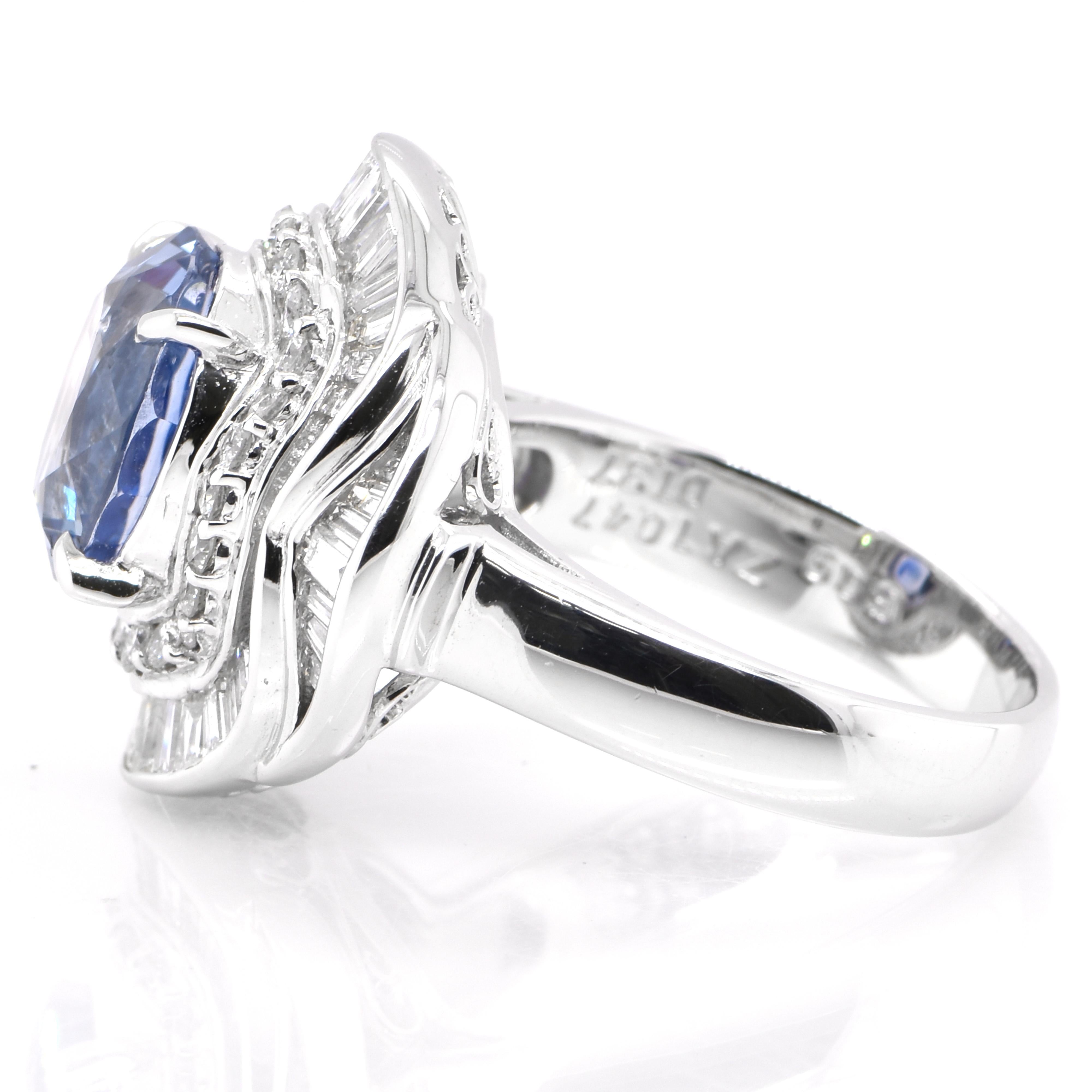 Oval Cut 5.09 Carat Natural Blue Sapphire and Diamond Vintage Estate Ring Set in Platinum For Sale