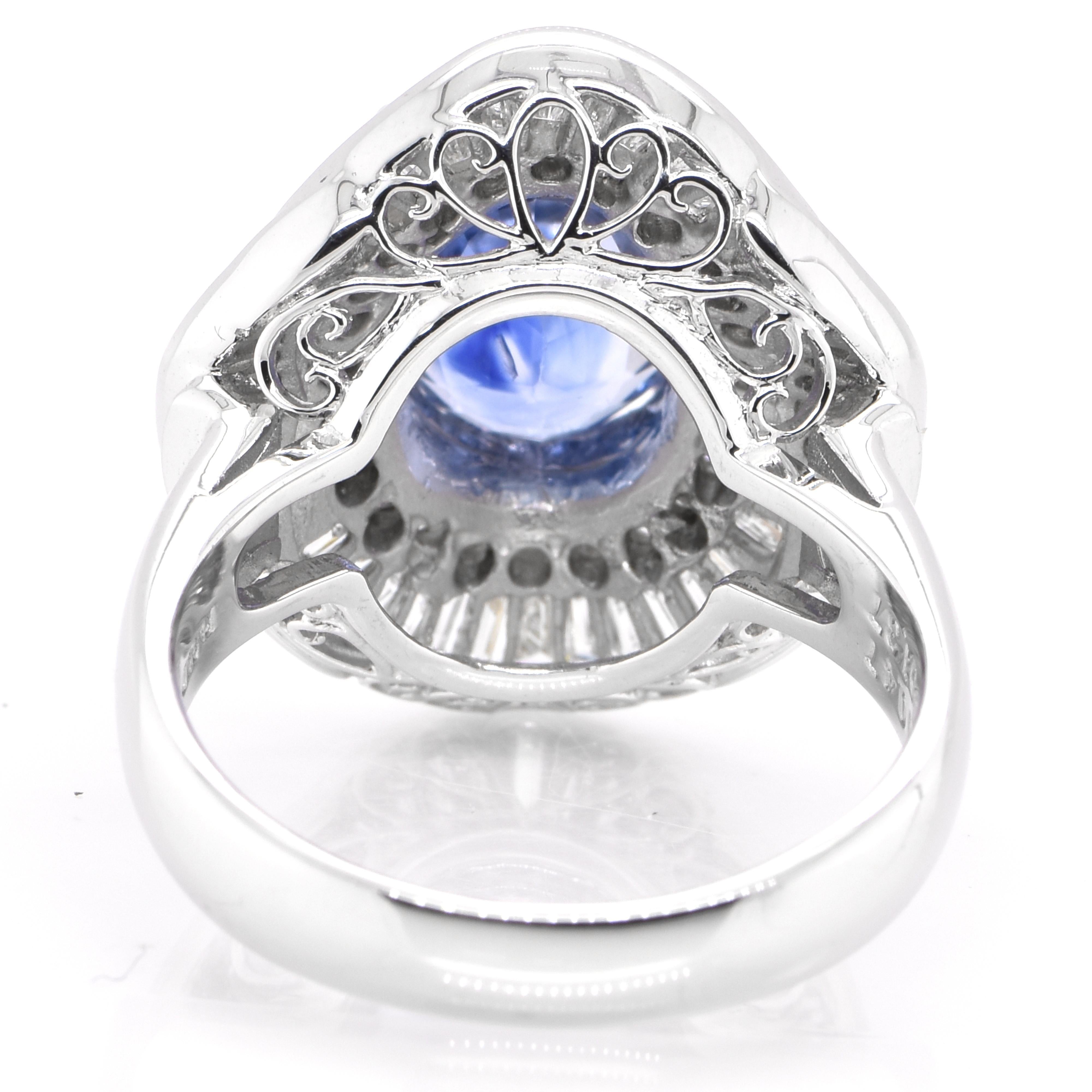 Women's 5.09 Carat Natural Blue Sapphire and Diamond Vintage Estate Ring Set in Platinum For Sale