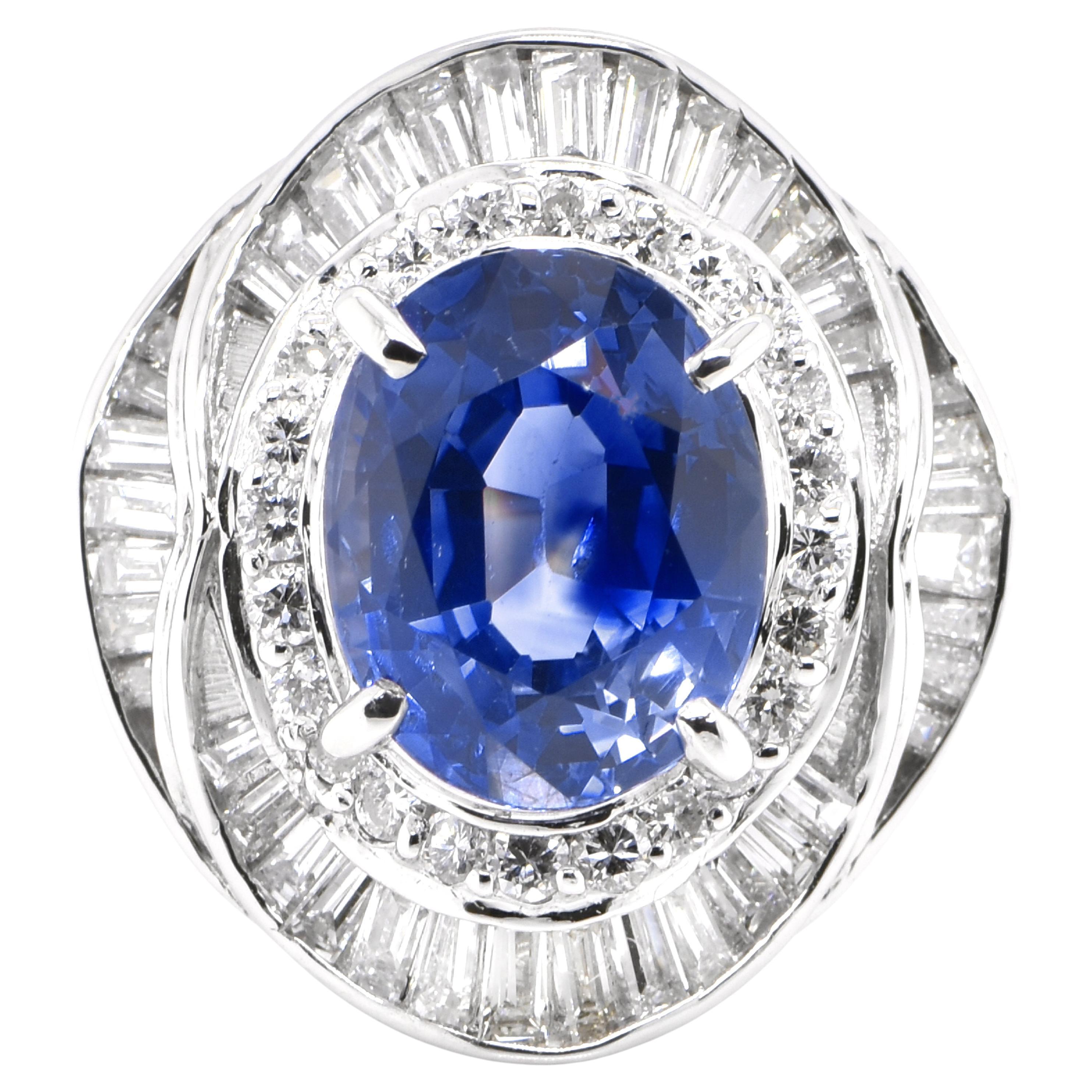 5.09 Carat Natural Blue Sapphire and Diamond Vintage Estate Ring Set in Platinum For Sale