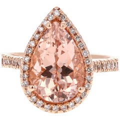 5.09 Carat Pear Cut Morganite Diamond 14 Karat Rose Gold Ring