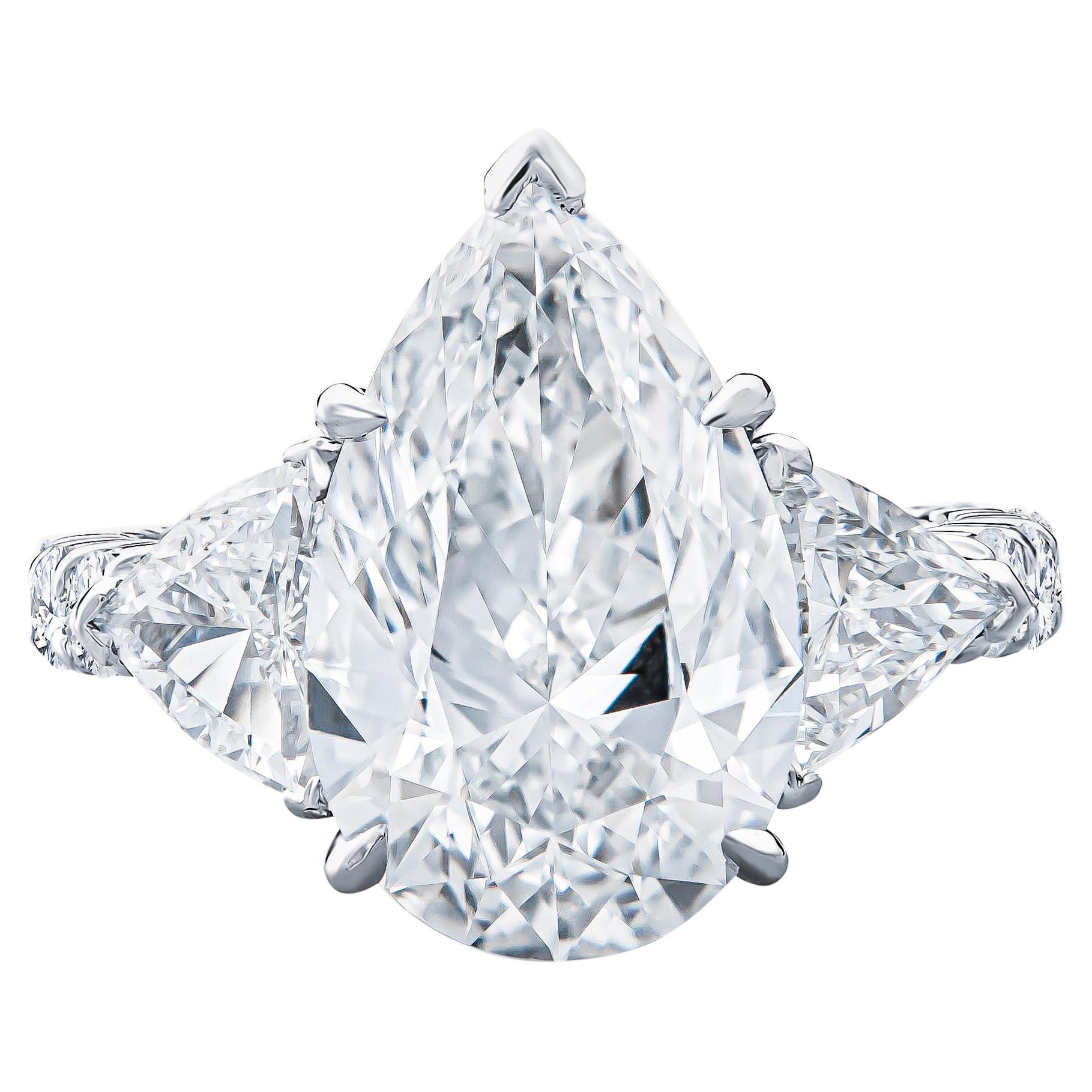 5.09 Carat Pear Shape Diamond D SI1 GIA Ring, 2.36 Carat Side Diamonds