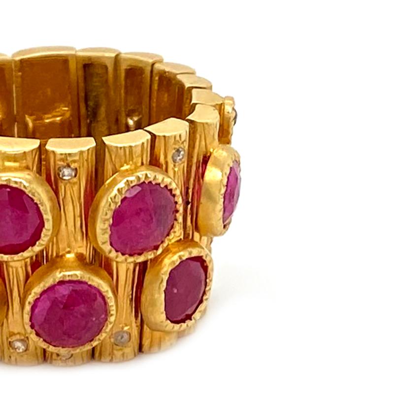 Round Cut 5.09 Carat Ruby Art Deco Style Mosaic Statement Coomi Ring For Sale