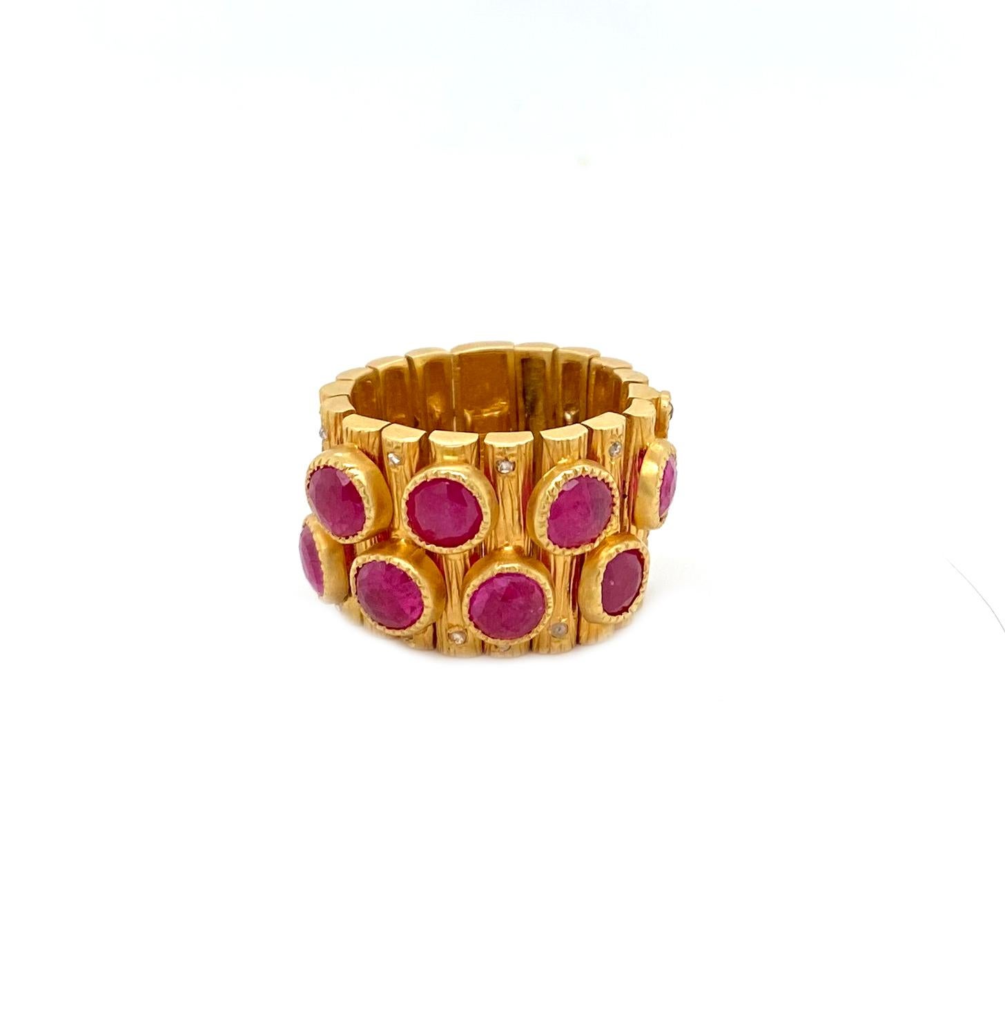 5.09 Carat Ruby Art Deco Style Mosaic Statement Coomi Ring In New Condition For Sale In Secaucus, NJ