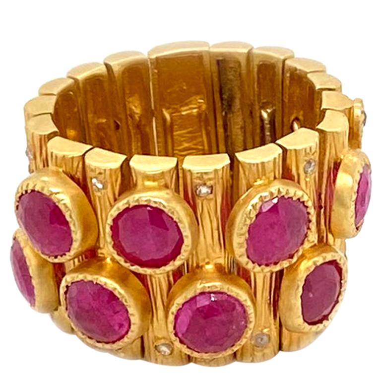5.09 Carat Ruby Art Deco Style Mosaic Statement Coomi Ring For Sale