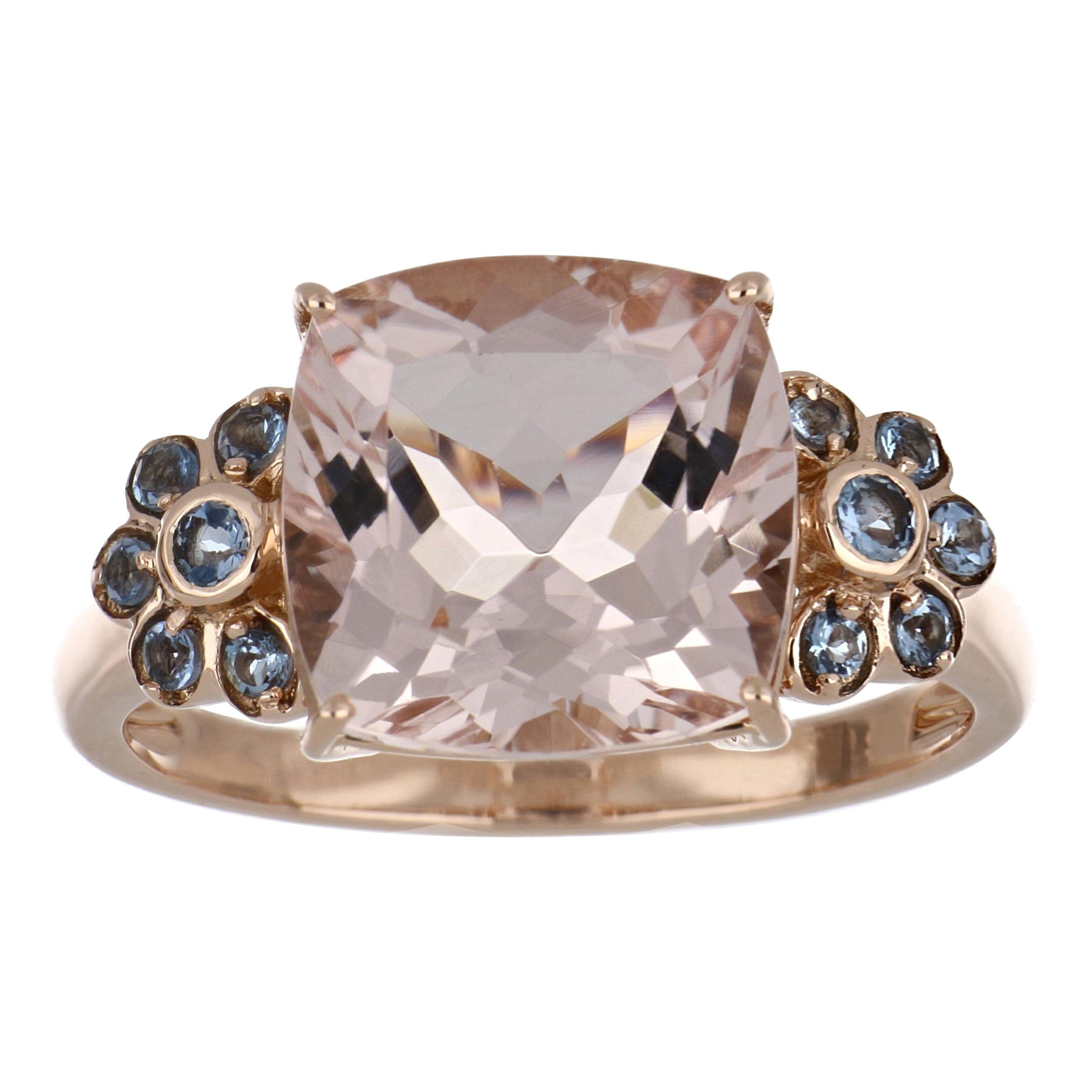 5.09 Carat Total Morganite and Aquamarine Ring in 14 Karat Rose Gold For Sale