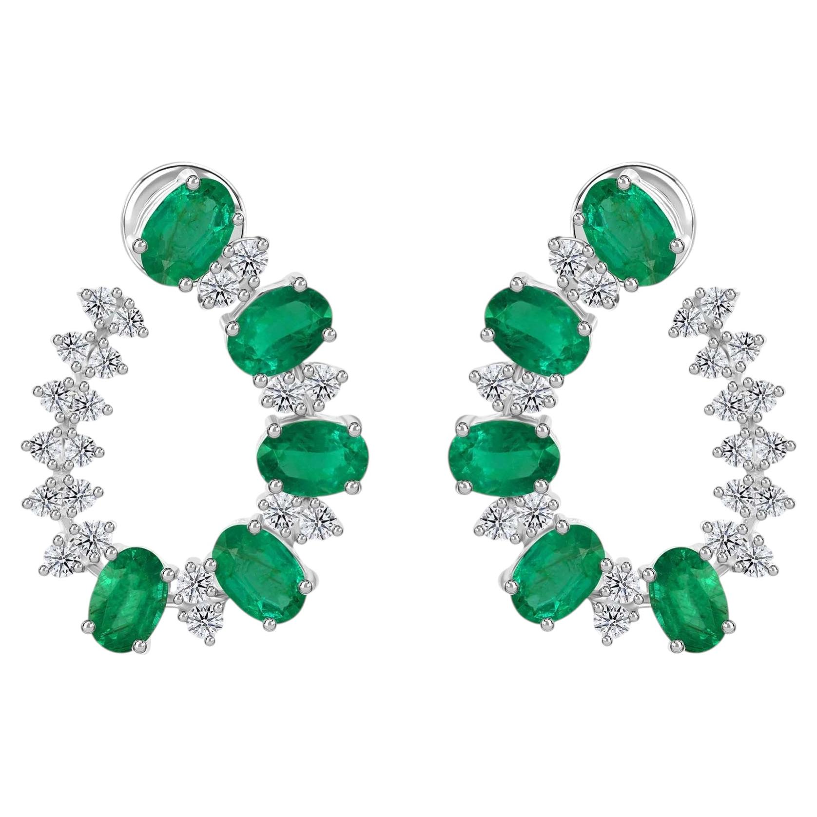 5.09 Carat Zambian Emerald 1.05 Carat SI/H Diamond Earrings 18 Karat White Gold
