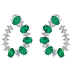 5.09 Carat Zambian Emerald 1.05 Carat SI/H Diamond Earrings 18 Karat White Gold