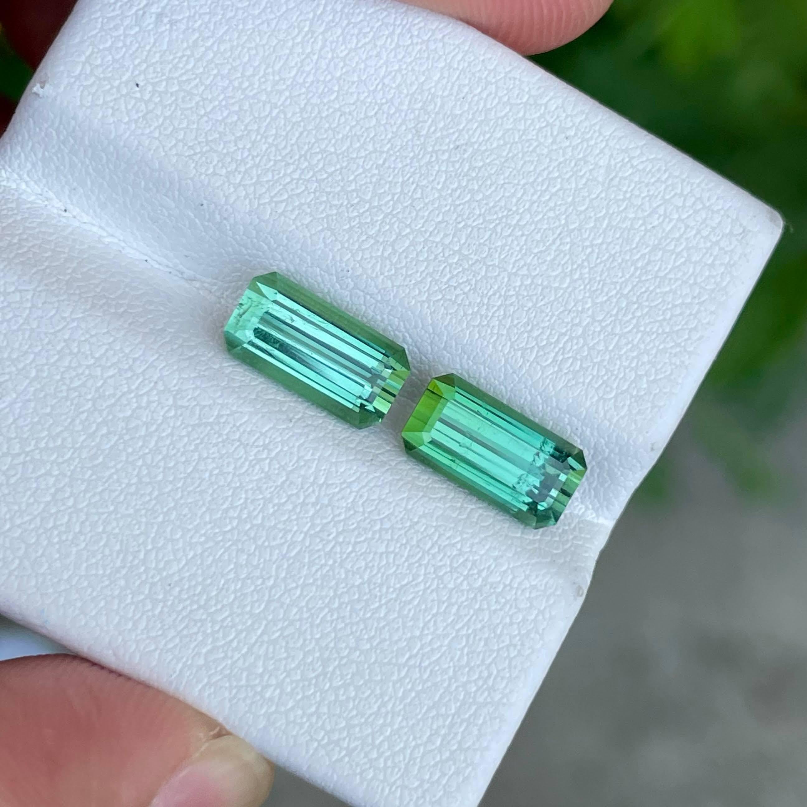 Poids 5,09 carats 
Dimensions 10,3x5,3x4,9 mm
Traitement aucun 
Origine Afghanistan 
Clarté VVS
Forme octogonale 
Taille émeraude 



Cette paire exquise de pierres précieuses en tourmaline bleu verdâtre présente une teinte bleu-vert envoûtante,