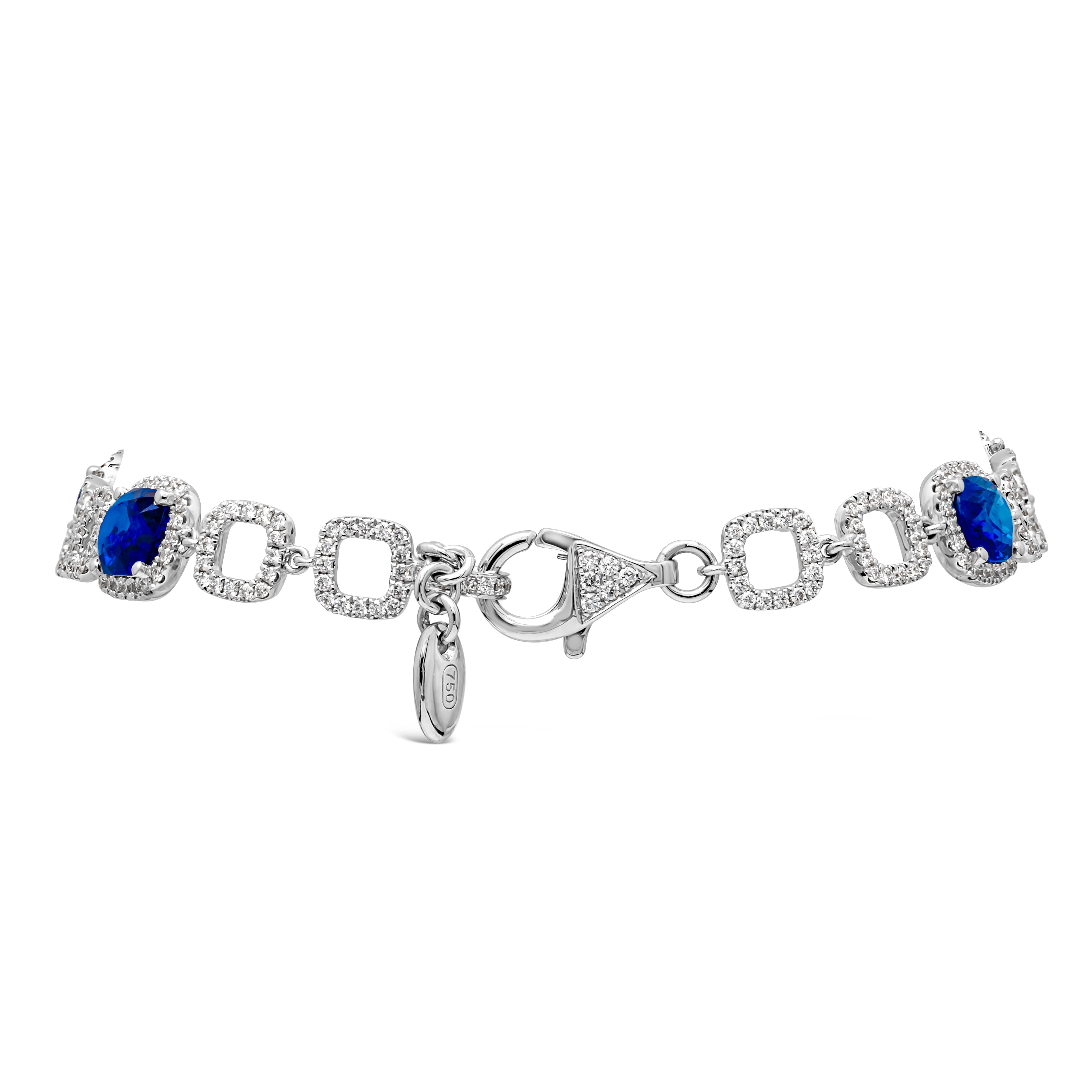 Roman Malakov 5.09 Carats Cushion Cut Sapphire with Diamond Tennis Bracelet In New Condition For Sale In New York, NY
