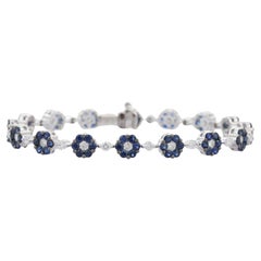 Dainty Sapphire Flower and Diamond Bracelet in 18k Solid White Gold Gift For Her