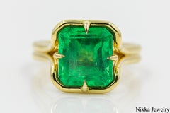 5.09 CT Natural Colombian Emerald AGL certified 14K Yellow Gold Engagement Ring
