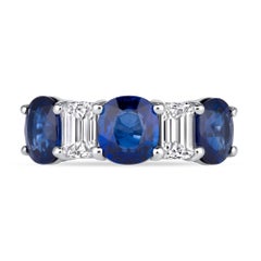 5.09 CT. Sapphire & Emerald Cut Diamond Five Stone Ring in Platinum