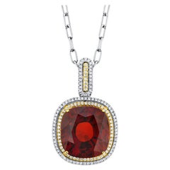 50,93 Karat Hessonit-Granat und Diamant-Halo-Halskette aus Gelb- und Weißgold