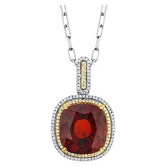 50.93 Carat Hessonite Garnet and Diamond Halo Necklace in Yellow and White Gold