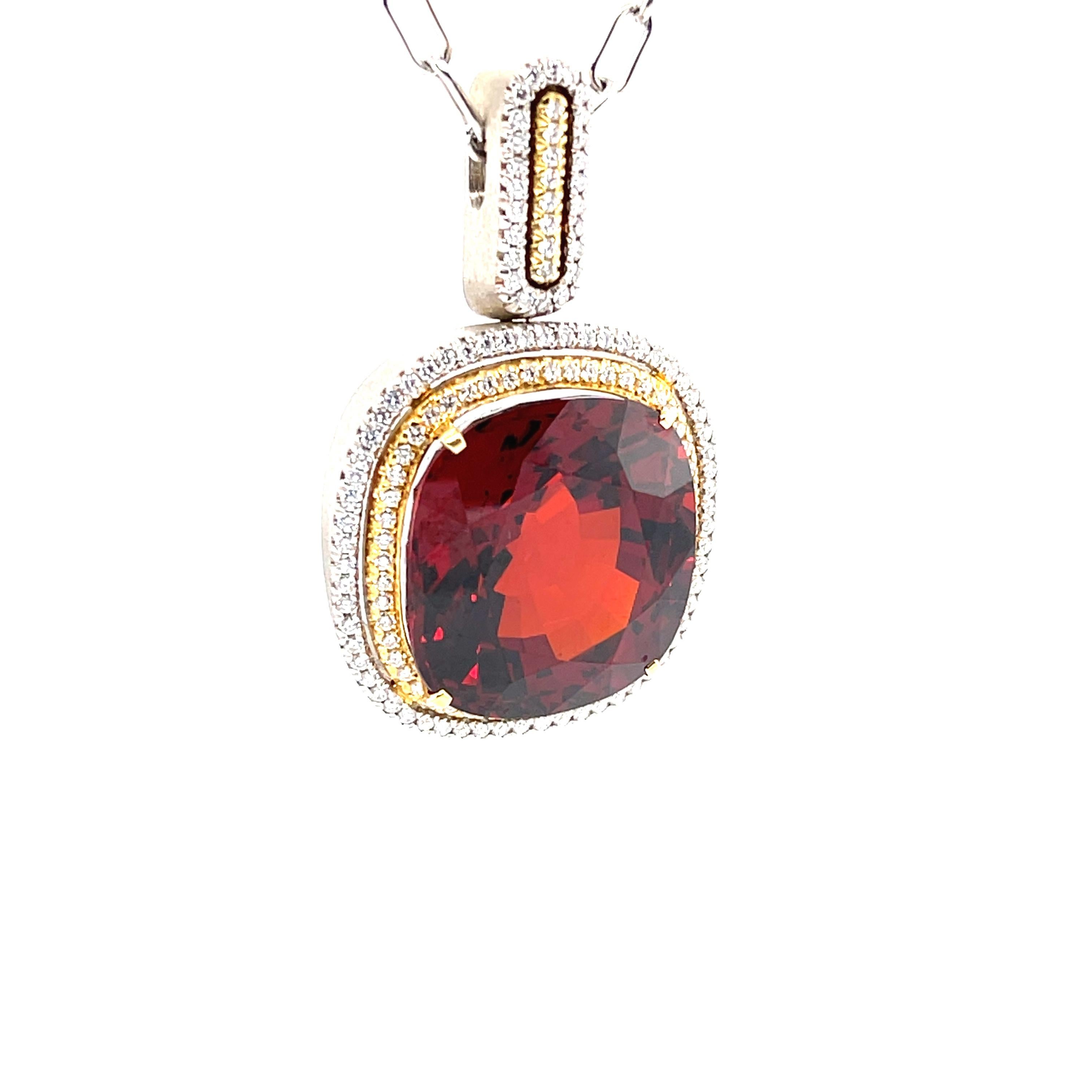50.93 Carat Hessonite Garnet and Diamond Halo Necklace in Yellow and White Gold 1
